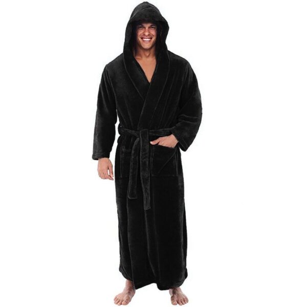 Men's Autumn Winter Thick Long-sleeved Bathrobe Comfortable Hooded Robe Nightgown Bath Gown - Image 10