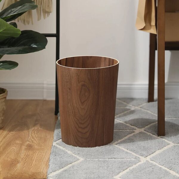 9L Garbage Bin Natural Solid Wood Round Trash Can - Image 6