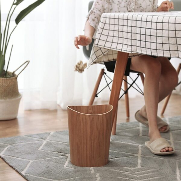 9L Garbage Bin Natural Solid Wood Round Trash Can - Image 5