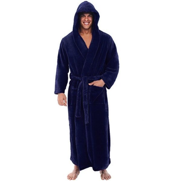 Men's Autumn Winter Thick Long-sleeved Bathrobe Comfortable Hooded Robe Nightgown Bath Gown - Image 7