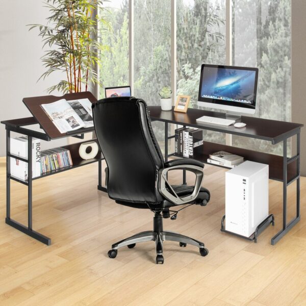 Costway L-Shaped Computer Desk Drafting Table Workstation w/ Tiltable Tabletop - Image 6