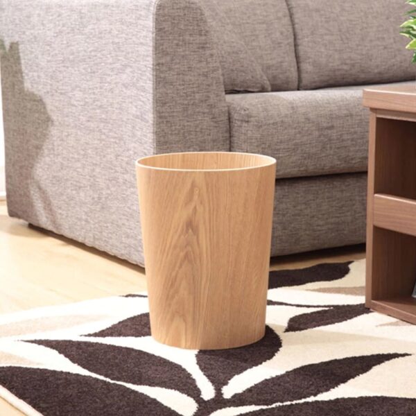 9L Garbage Bin Natural Solid Wood Round Trash Can - Image 7