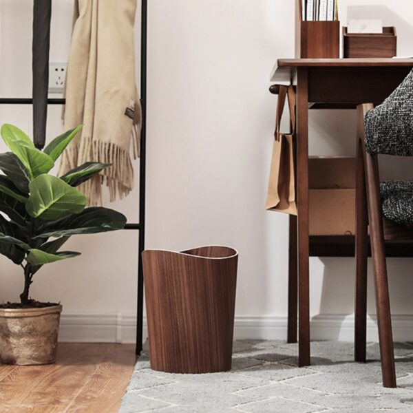 9L Garbage Bin Natural Solid Wood Round Trash Can - Image 10