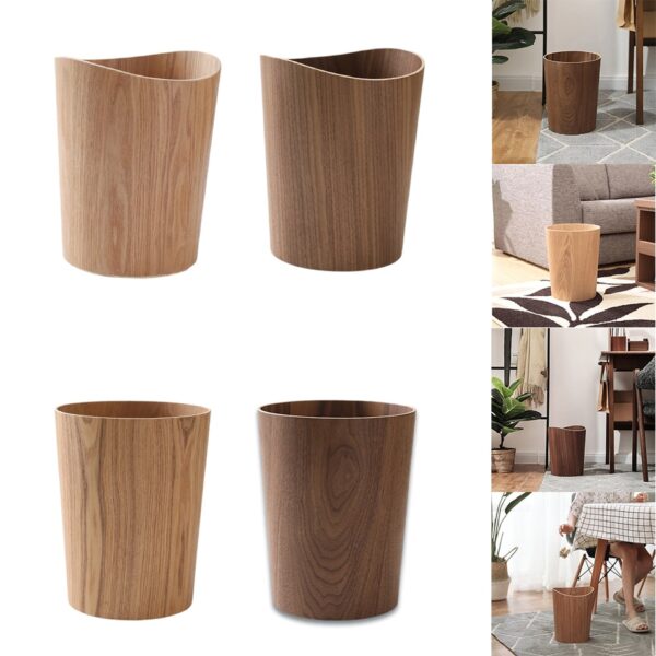 9L Garbage Bin Natural Solid Wood Round Trash Can - Image 2