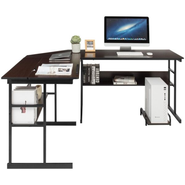 Costway L-Shaped Computer Desk Drafting Table Workstation w/ Tiltable Tabletop - Image 4