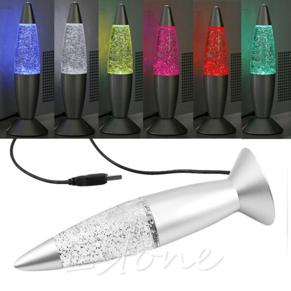 USB MultiColor Changing Lava Lamp LED Glitter Mood Night Light
