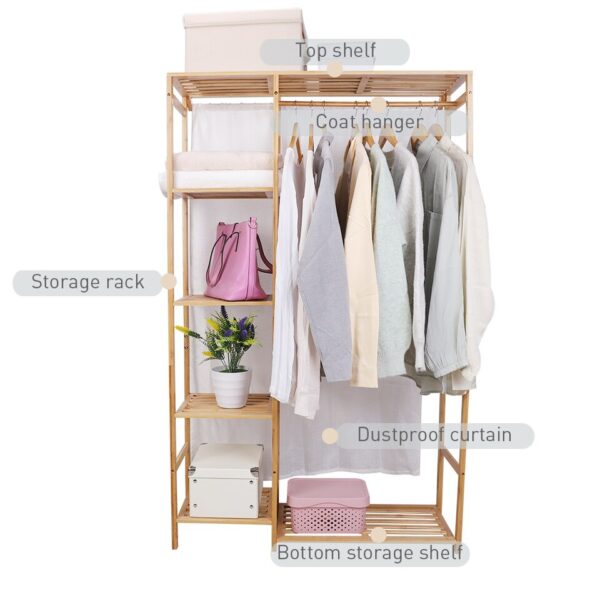 Bamboo Wood Clothing Garment Rack with Shelves Clothes Hanging Rack Stand for Child Kids Adults Cloth Shoe Coat Storage Organize - Image 3