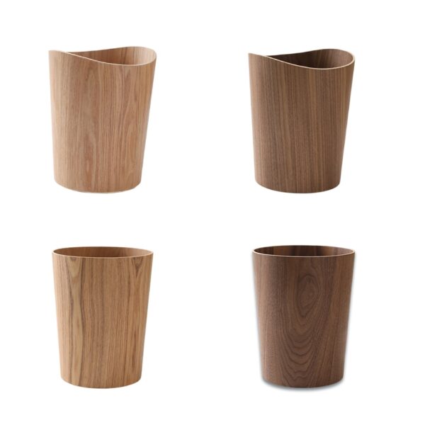 9L Garbage Bin Natural Solid Wood Round Trash Can