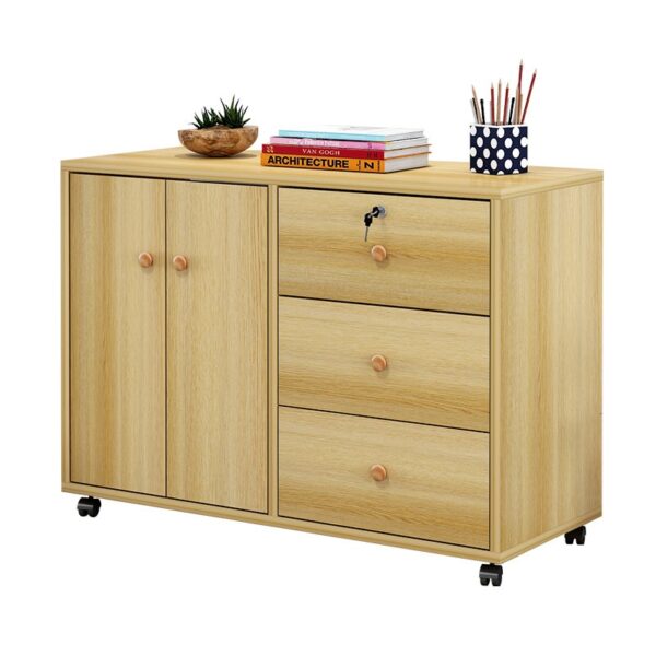 Wooden office file cabinet mobile floor low  storage data  activity  lock drawer - Image 8