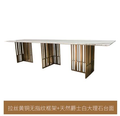 Rock marble rectangular dining table Nordic luxury industrial style desk brushed copper post-modern stainless steel table - Image 3
