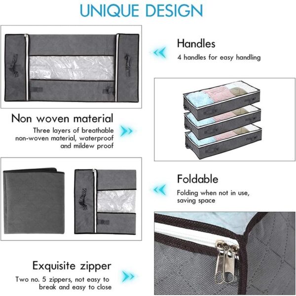 Under Bed Storage Bag Clothes Quilt Blanket Storage Bin - Image 3
