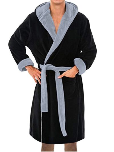 Feitong Men's Winter Robe Coat Lengthened Plush Shawl Bathrobe Home Clothes Long Sleeved Flannel Coral Fleece Long