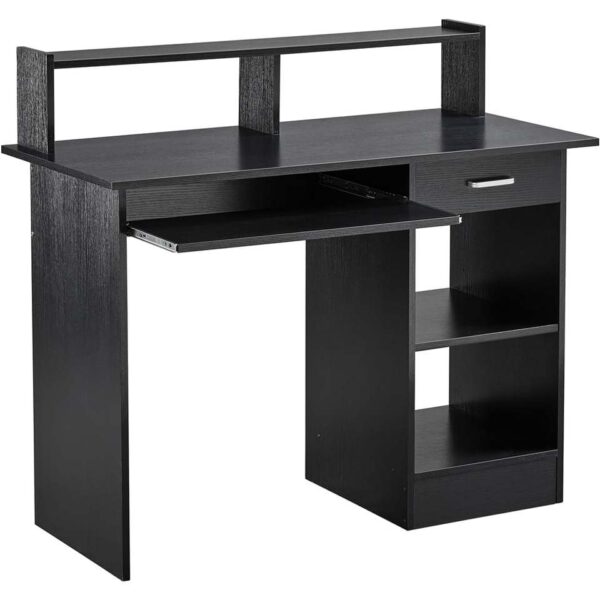 Wooden Home Office Computer Desk with Drawers and Keyboard Tray, Black - Image 6