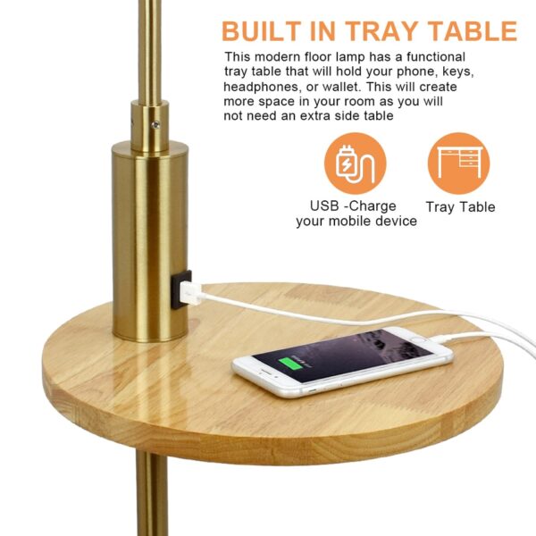 Depuley Nordic Vertical Gold USB Charging Floor Lamp Pole Floor Light Drum Shade - Image 2