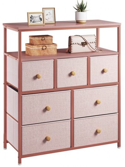 EnHomee Pink Dressers for Bedroom 7 Drawers for Clothes  wooden Shelves Anti-tipping