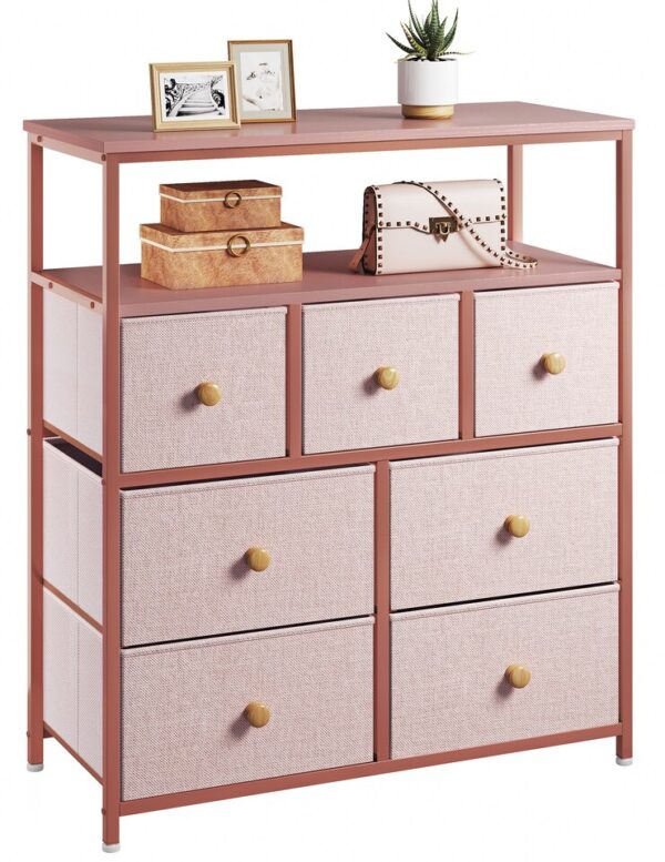 EnHomee Pink Dressers for Bedroom 7 Drawers for Clothes  wooden Shelves Anti-tipping
