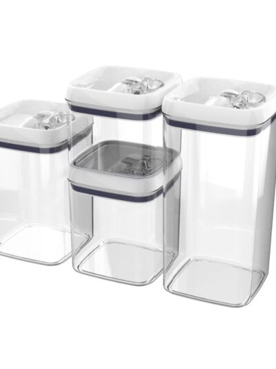 Kitchen Organizer Canister Pack Of 4, Flip-Tite Square Food Storage Set