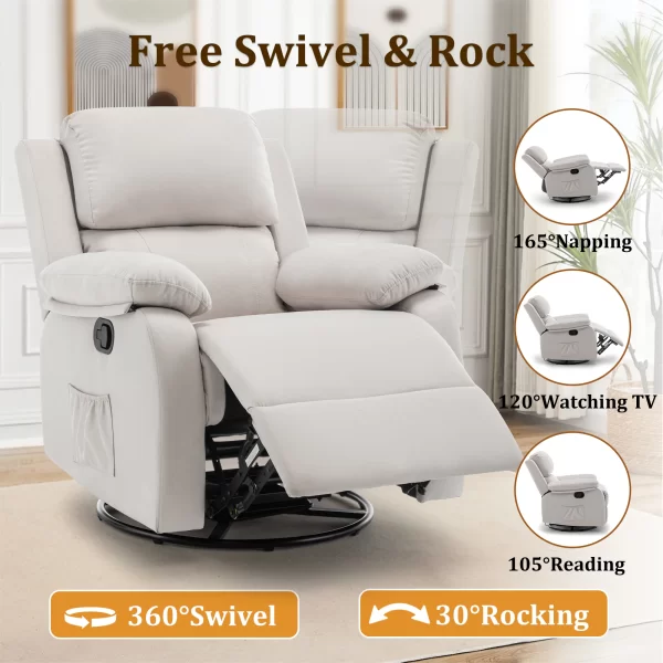 Recliner Chair, 360 Swivel Rocker Chair for Adults, Small Rocking Recliner for Small Spaces, Upholstered Fabric Glider Recliner - Image 3