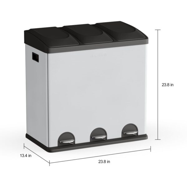 Trash Can 3-Compartment Stainless Steel Kitchen Trash And Recycling Bin, 16 Gal - Image 5