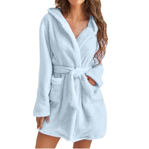 Women Winter Plush Thermal Long Bath Robe Lengthened Shawl Hooded Bathrobe Warm Kimono - Image 7