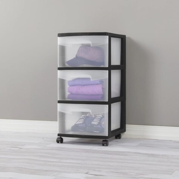 3 Drawer Cart Plastic, Black, Set of 2 Organizer Drawer  Plastic Drawer for Clothes - Image 4