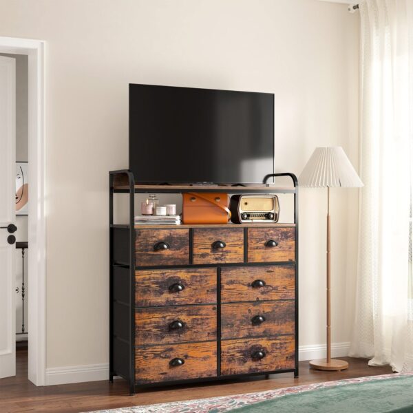 EnHomee Rustic Dressers for Bedroom 9 Drawer for Clothes Metal Frame Free Standing Home Furniture Fabric Dresser with Wood Top - Image 6