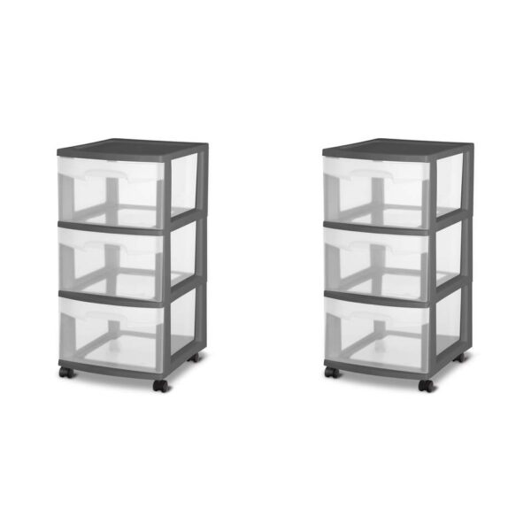3 Drawer Cart Plastic, Black, Set of 2 Organizer Drawer  Plastic Drawer for Clothes - Image 3