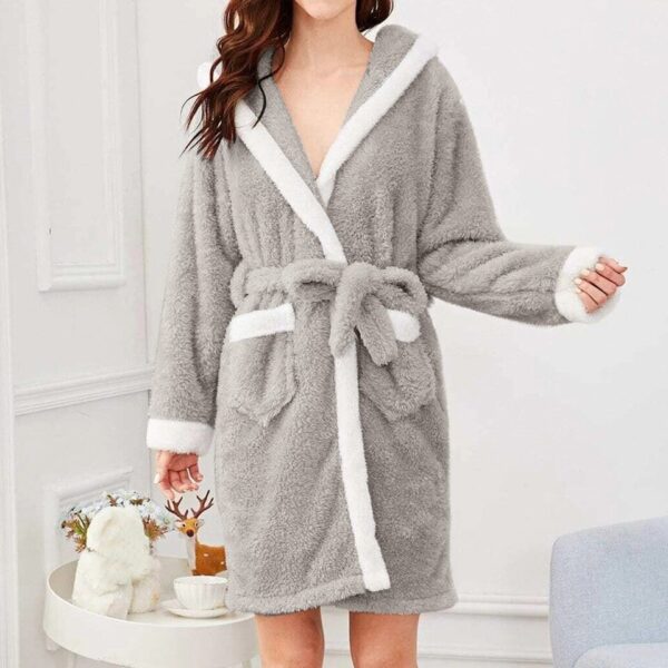 Cute Rabbit Bunny 3d Ear Hooded Robes Pajama Womens Winter Flannel Bathrobe Warm Bathrobe - Image 2