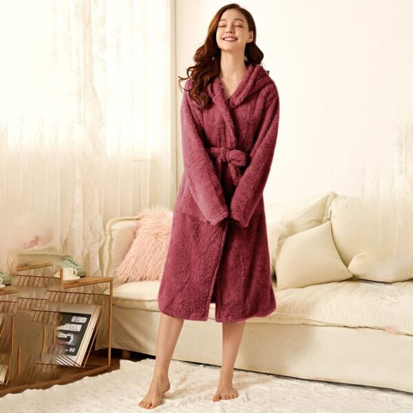 Thicken Fuzzy Robes Bathrobe Long Women Cute Ear Warm Hooded Robe Rabbit Flannel Kimono Bath Robe Dressing Gown Velvet Sleepwear - Image 15