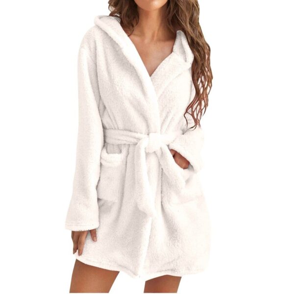Women Winter Plush Thermal Long Bath Robe Lengthened Shawl Hooded Bathrobe Warm Kimono - Image 3