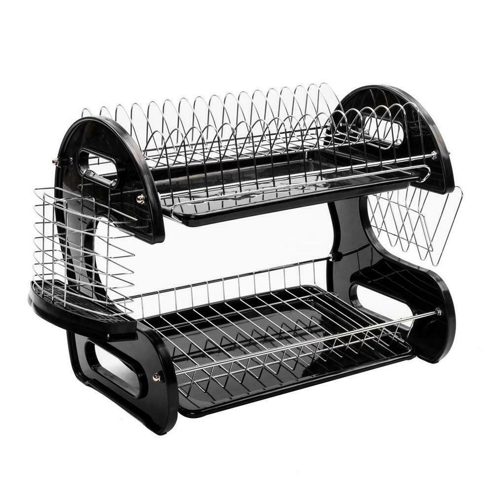 2-Tier Dish Drying Rack Stainless Steel Drainer Kitchen Storage Space Saver NEW