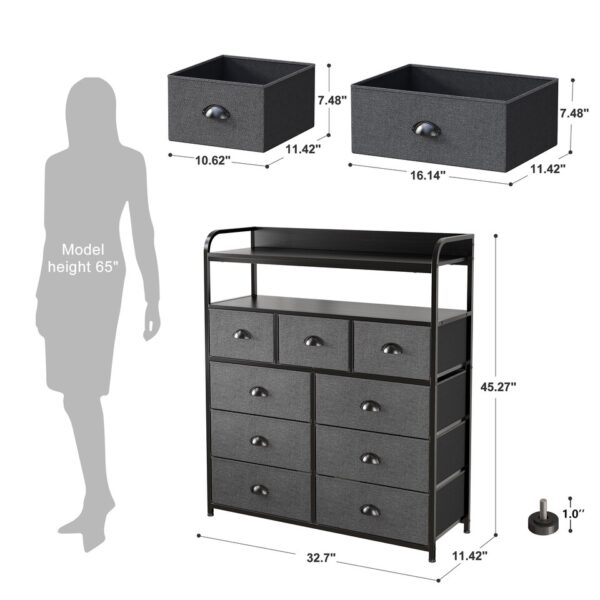 EnHomee Rustic Dressers for Bedroom 9 Drawer for Clothes Metal Frame Free Standing Home Furniture Fabric Dresser with Wood Top - Image 5