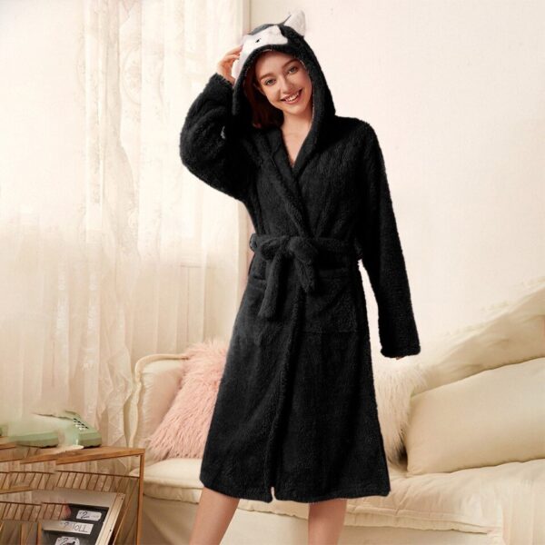 Thicken Fuzzy Robes Bathrobe Long Women Cute Ear Warm Hooded Robe Rabbit Flannel Kimono Bath Robe Dressing Gown Velvet Sleepwear - Image 14