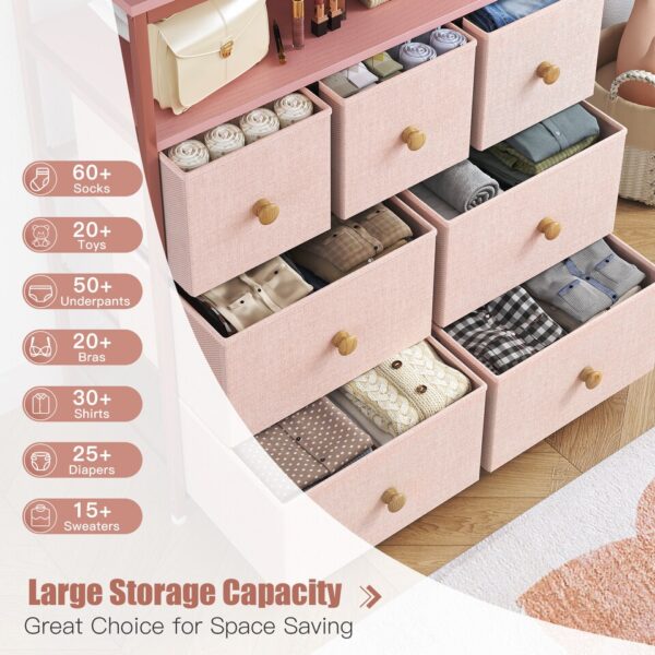 EnHomee Pink Dressers for Bedroom 7 Drawers for Clothes  wooden Shelves Anti-tipping - Image 4