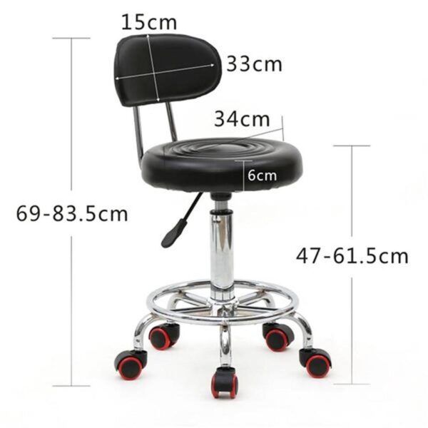 US Ready Stock Rolling  Swivel Pu  Leather Salon Stool Chair With Back Support For Office - Image 2