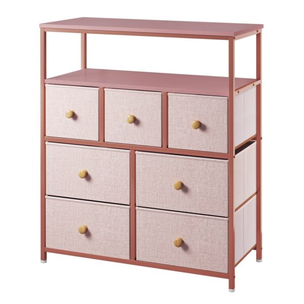 EnHomee Pink Dressers for Bedroom 7 Drawers for Clothes  wooden Shelves Anti-tipping - Image 3