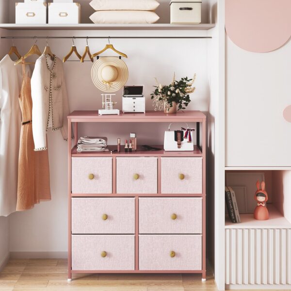EnHomee Pink Dressers for Bedroom 7 Drawers for Clothes  wooden Shelves Anti-tipping - Image 2