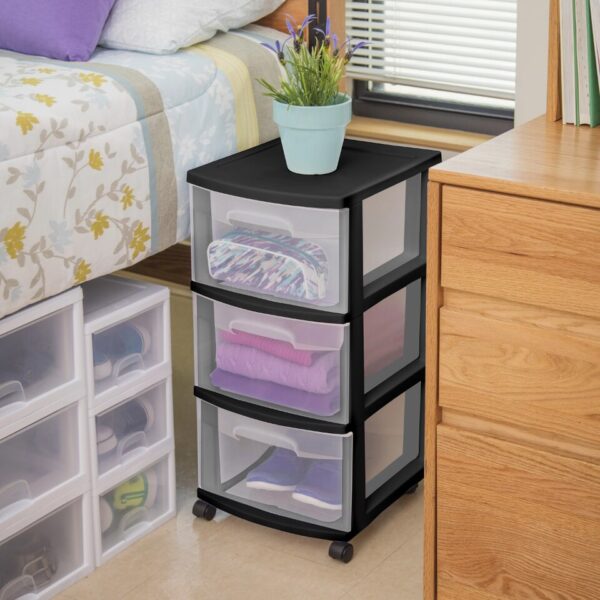 3 Drawer Cart Plastic, Black, Set of 2 Organizer Drawer  Plastic Drawer for Clothes - Image 9