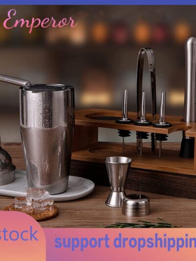 Stainless Steel Cocktail Shaker Set Mixer Strainer Ice Tongs Mixing Spoon  Jigger Pourer Muddler Corkscrew