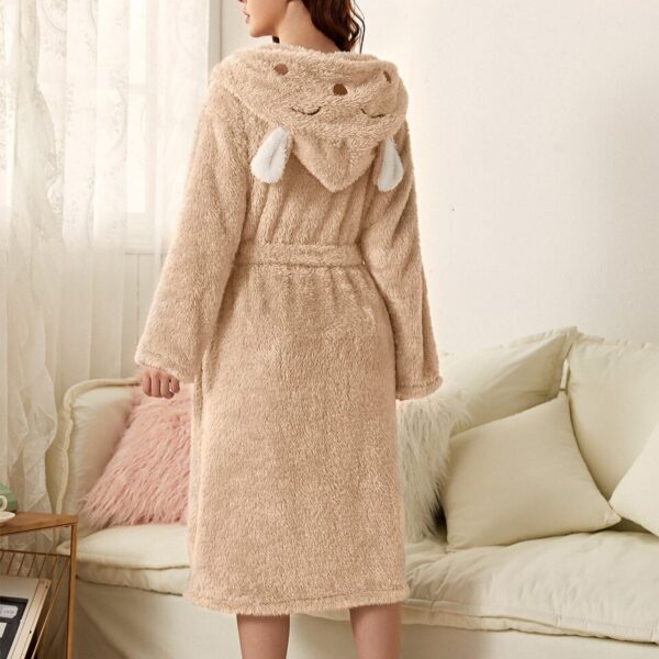 Women Robes Sleepwear Cute 3D Ear Hooded Flannel Bathrobe Soft And Warm Double Faced Velvet - Image 3
