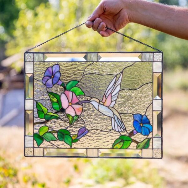 Creative Hummingbird Bird Pendant Stained Birds Glass Window Hangings Decor Wall Hanging Colored Birds Room Accessories