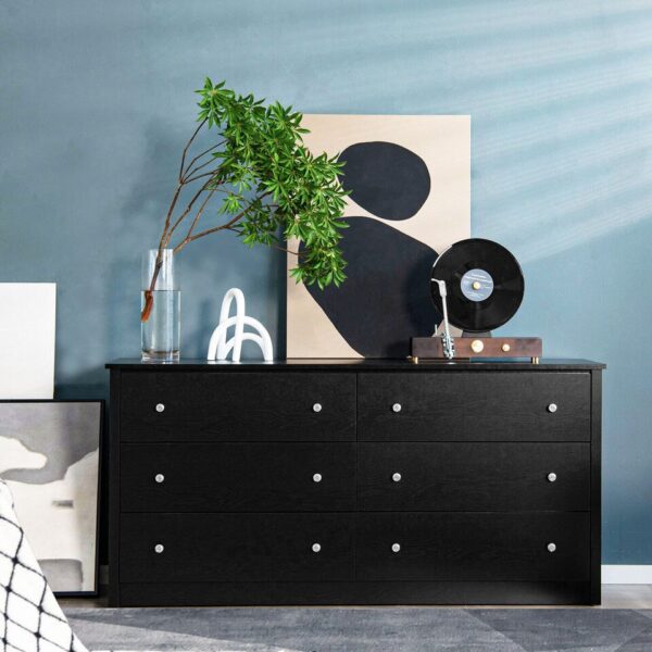 Costway 6-Drawer Double Dresser Wide Storage Cabinet w/Mental Knobs Closet Organizer - Image 4