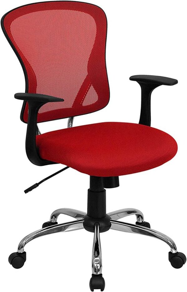 Flash Furniture Mid-Back Burgundy Mesh Swivel Task Office Chair with Chrome Base and Arms - Image 2