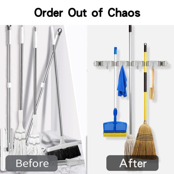 Mop Broom Holder Wall Mount 5 Racks 4 Hooks Broom Organizer - Image 5