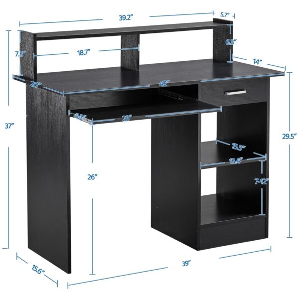 Wooden Home Office Computer Desk with Drawers and Keyboard Tray, Black - Image 3