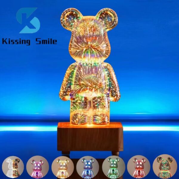 LED 3D Bear Firework Glass Lamp
