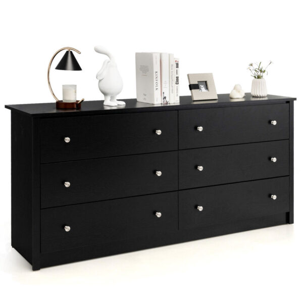 Costway 6-Drawer Double Dresser Wide Storage Cabinet w/Mental Knobs Closet Organizer