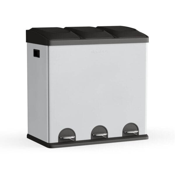 Trash Can 3-Compartment Stainless Steel Kitchen Trash And Recycling Bin, 16 Gal