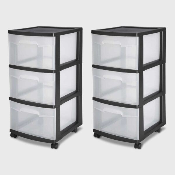 3 Drawer Cart Plastic, Black, Set of 2 Organizer Drawer  Plastic Drawer for Clothes - Image 8