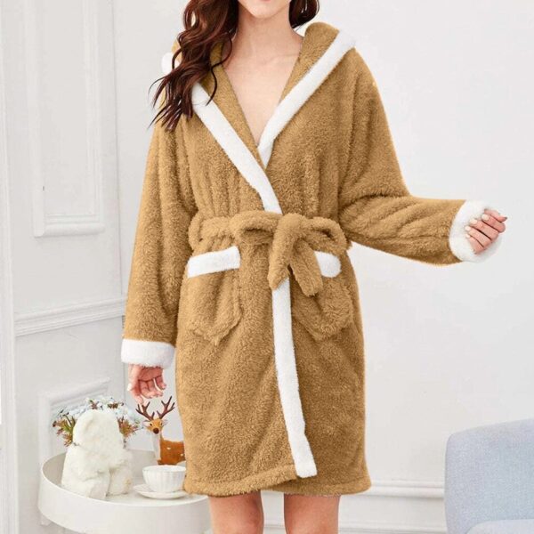 Cute Rabbit Bunny 3d Ear Hooded Robes Pajama Womens Winter Flannel Bathrobe Warm Bathrobe - Image 8